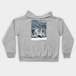 House With Yellow Door in Winter Kids Hoodie